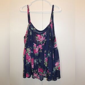 Torrid Women's 2X Blue & Pink Floral Chiffon Flowy Babydoll Camisole Tank Top
